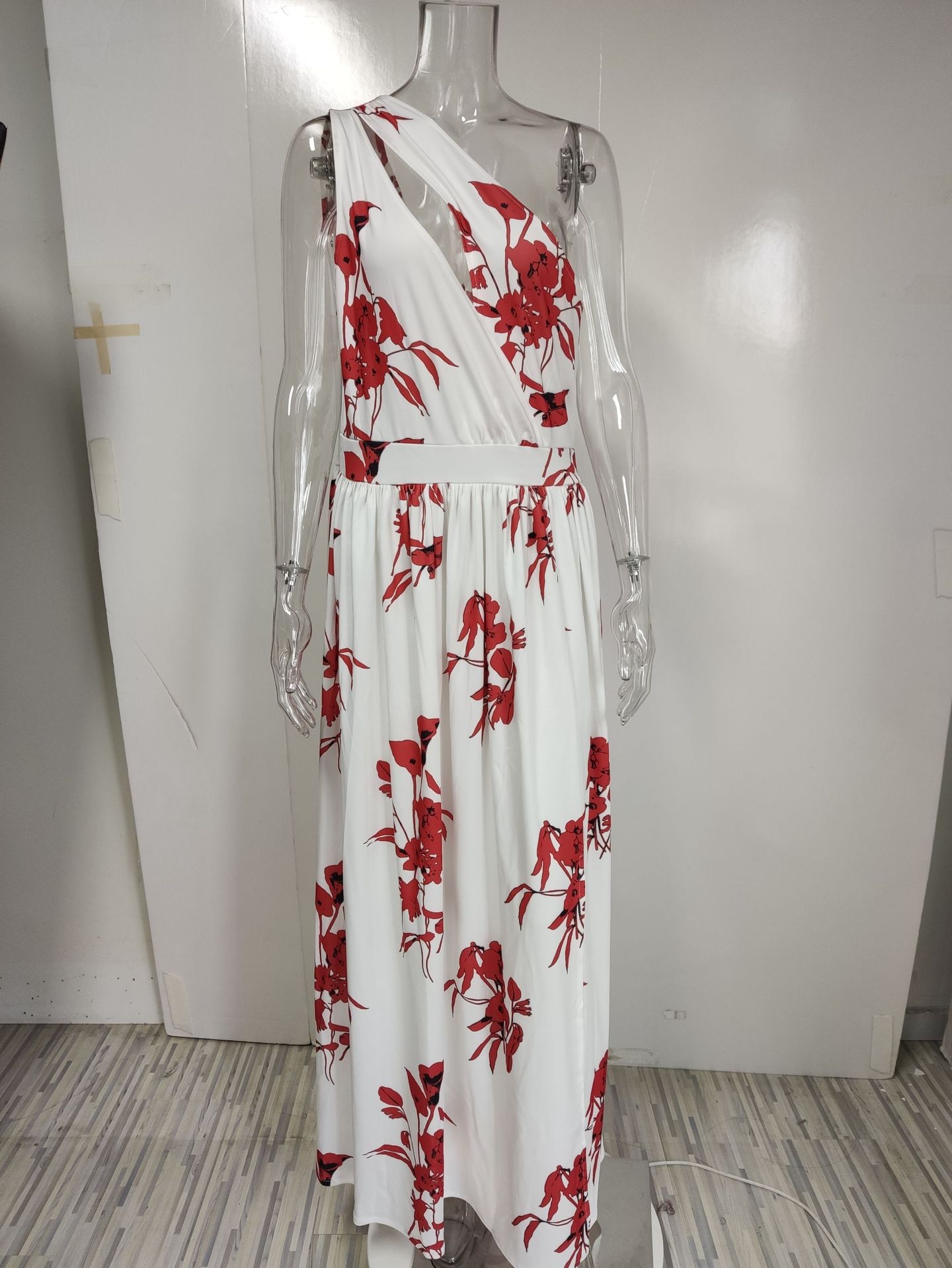 Elegant plus size damklänning med bara axlar hög midja_voghion.com