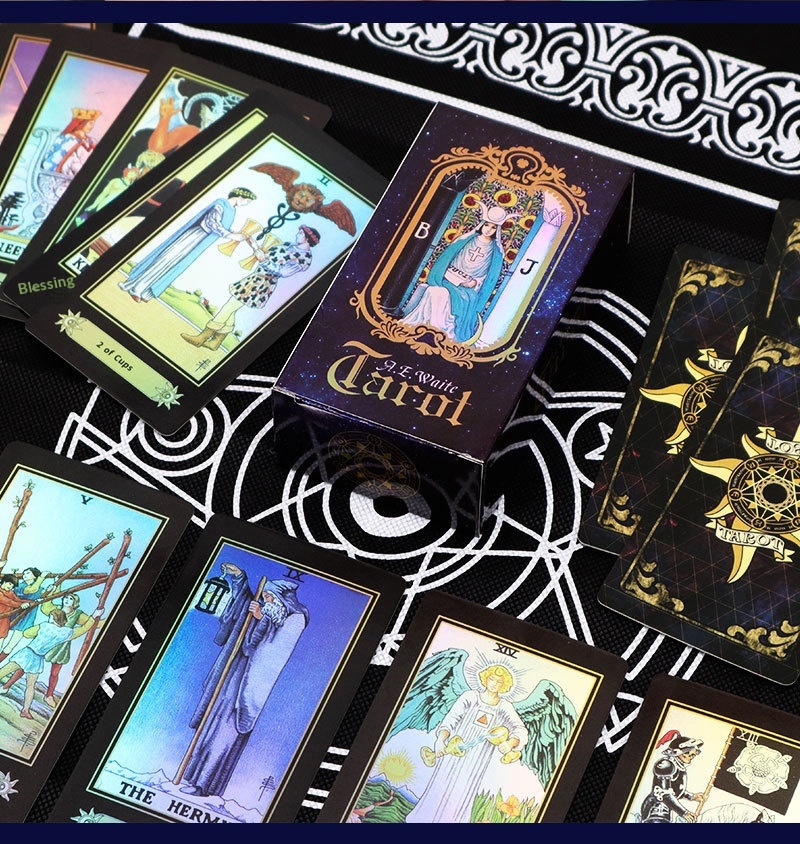 ToyPulse A.E.Weil Officiële Waite Tarot Bordspel Speelkaarten (Effen Laserzilver)_voghion.com