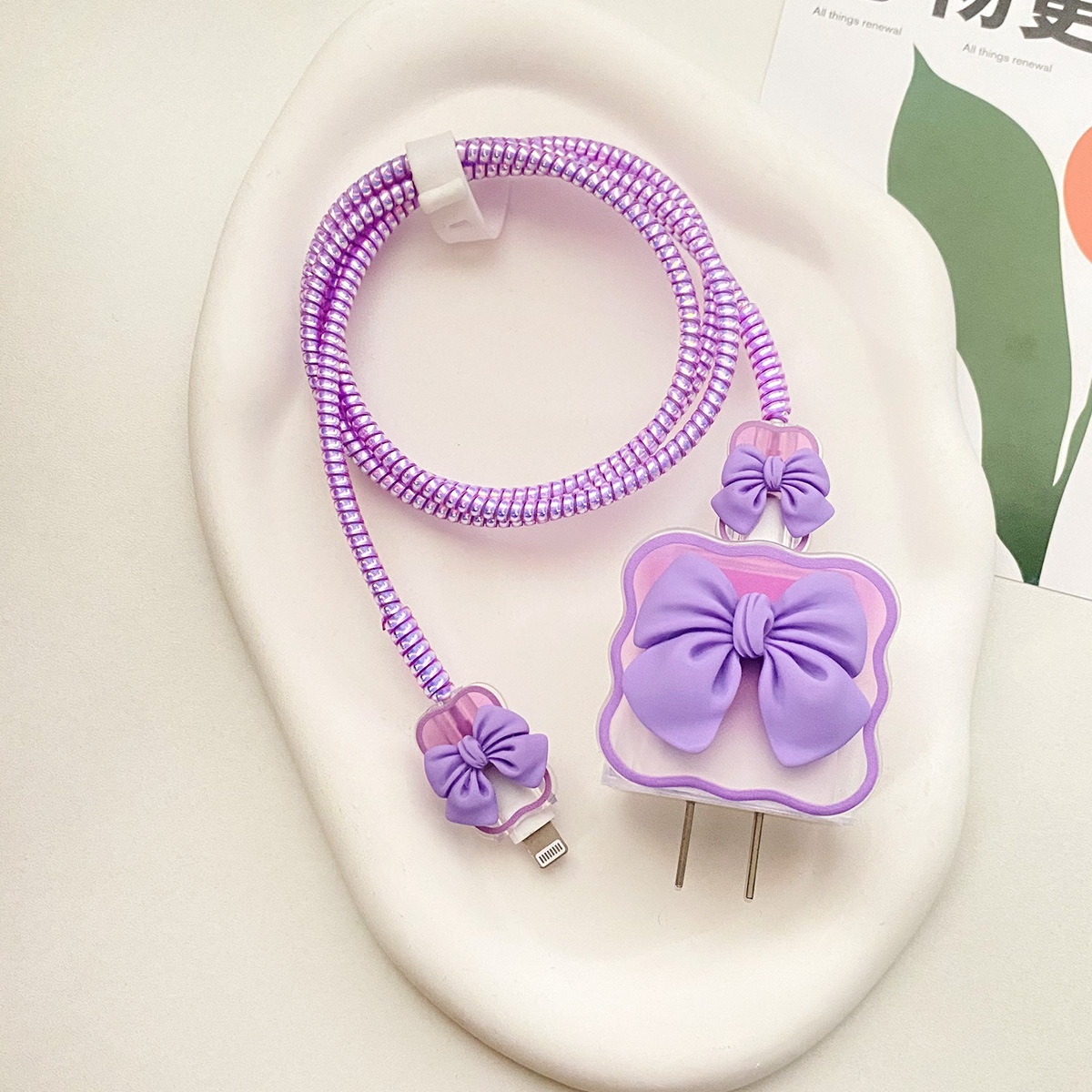 20W Wave Bow Protective Case Suitable For IPhone 14 Plus/13, Data Cable Winding Strap In Stock_voghion.com