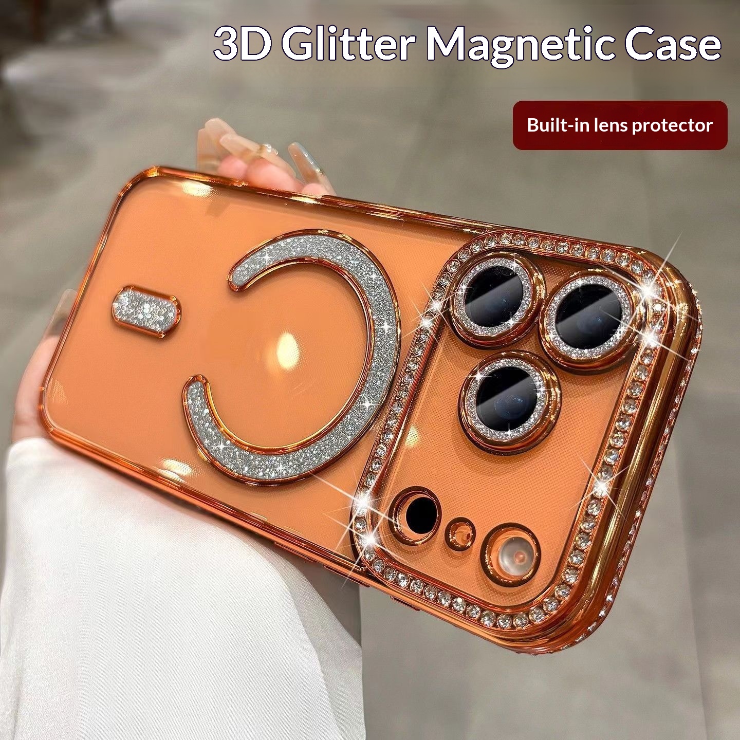 Flash Diamond Magnetic Suitable For IPhone 17 Pro Max Phone Case Transparent Electroplated With Lens Film 16_voghion.com