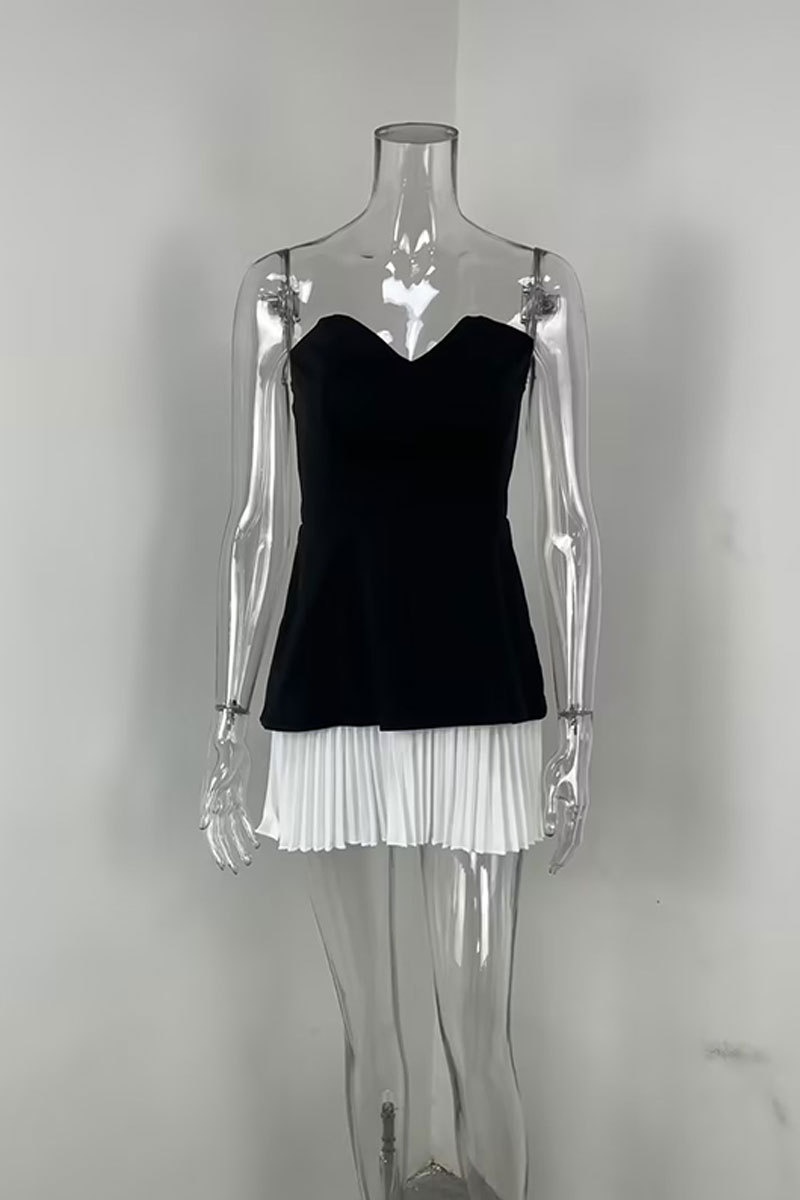 2026 Spring New Women's Clothing European And American Cross-Border Dress Elegant Chanel-Style Strapless Gown Pleated_voghion.com