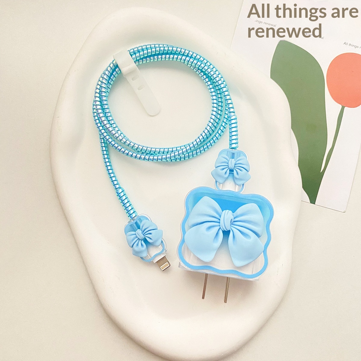 Capa protetora Wave Bow de 20W compatível com iPhone 14 Plus/13, com alça para enrolar cabo de dados (em estoque)._voghion.com