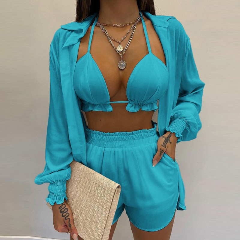 Completo 3 pezzi da donna con top a canotta stampato e shorts_voghion.com