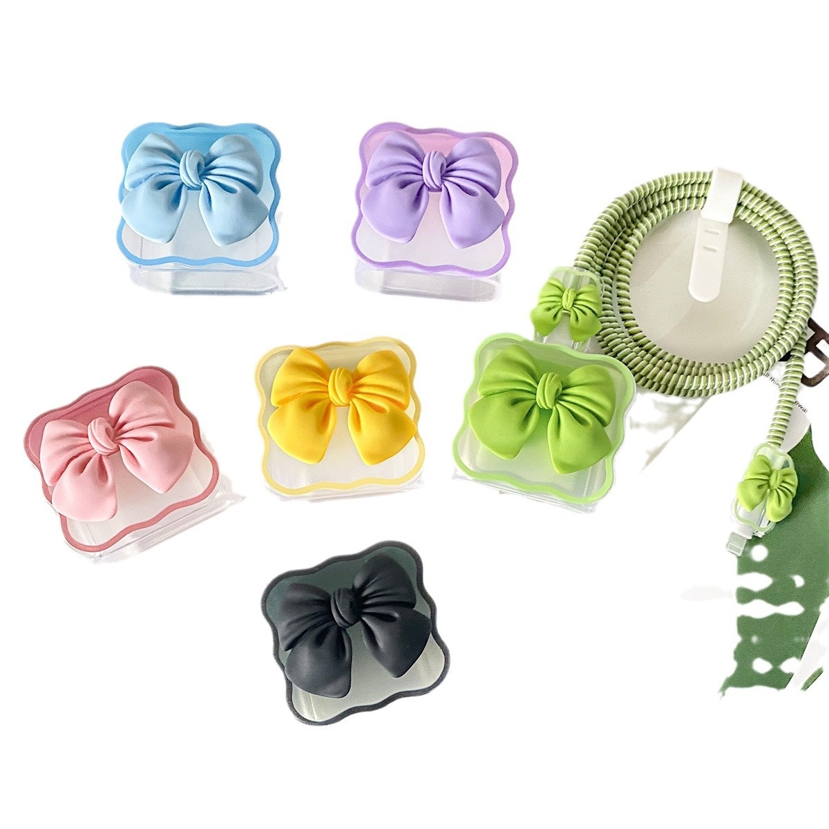 20W Wave Bow Protective Case Suitable For IPhone 14 Plus/13, Data Cable Winding Strap In Stock_voghion.com