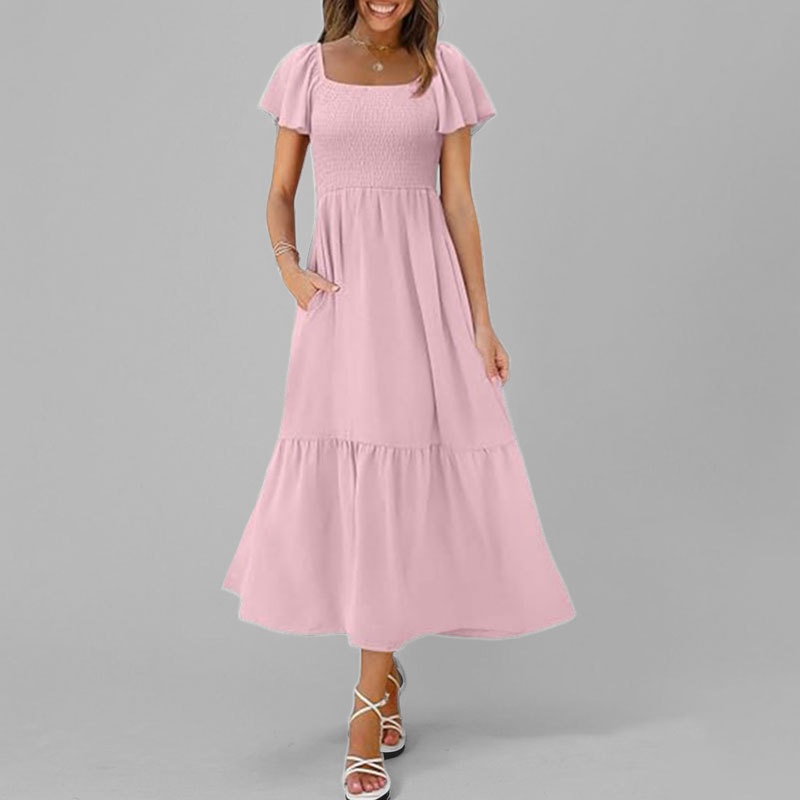 Elegantes Damen Kleid Mit Karreeausschnitt Für Jeden Anlass_voghion.com