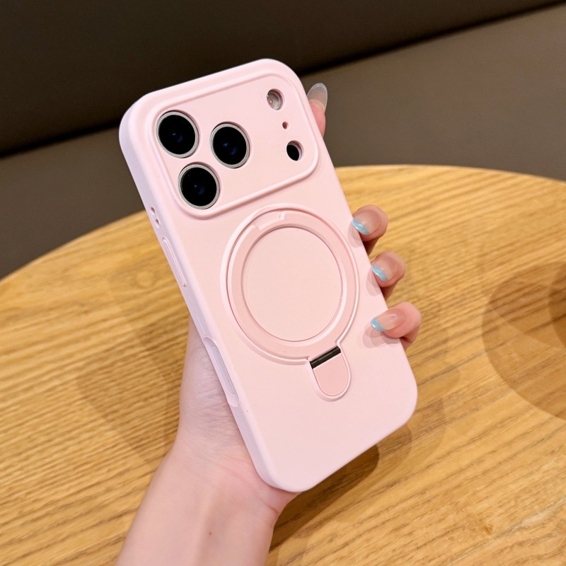 Suitable For IPhone 17 Liquid Silicone Magnetic Stand 16 Pro Max Precision Hole Full Coverage Protective Case_voghion.com