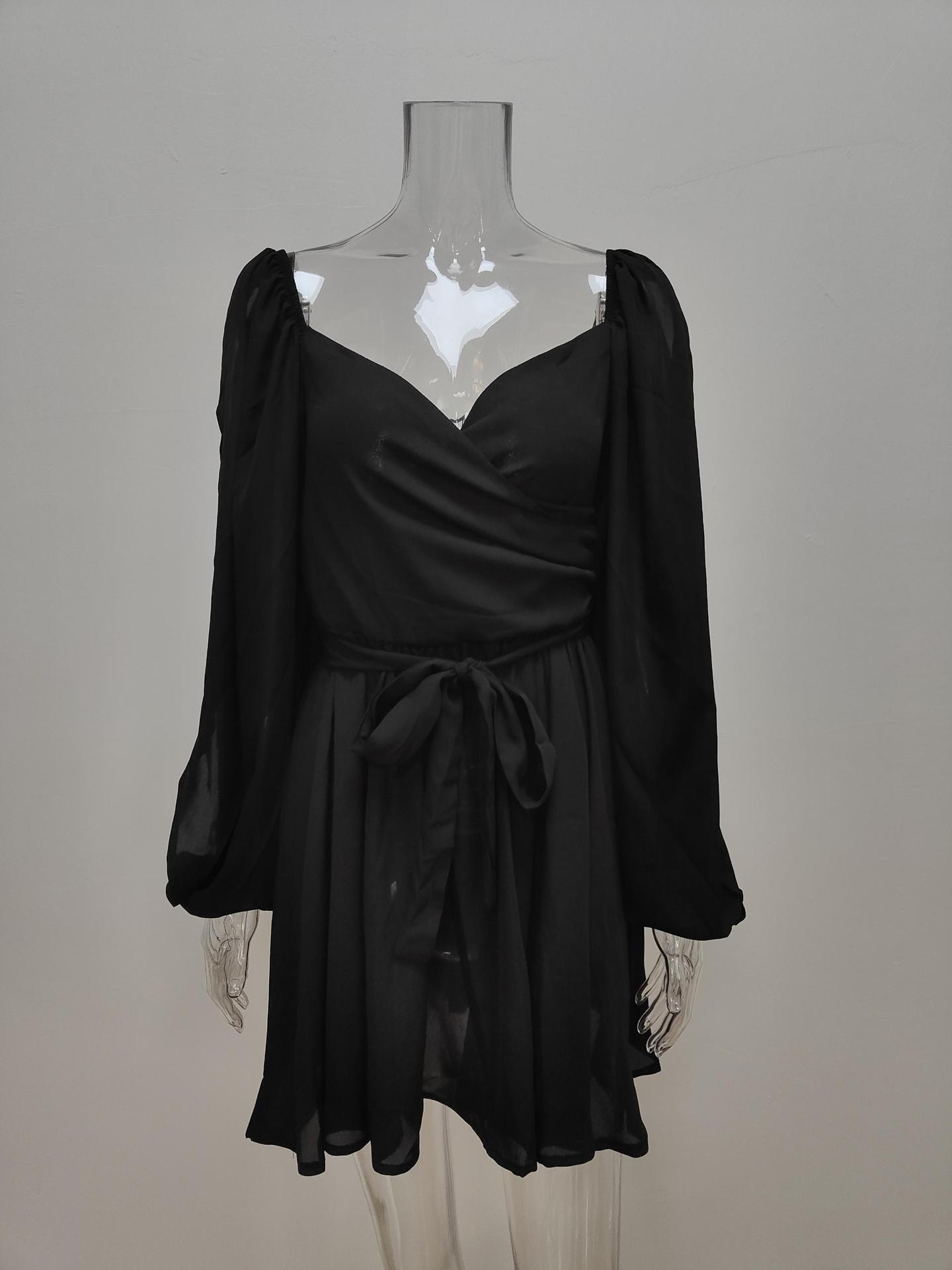 Women's V-neck Pleated Dress Sexy Elegant Solid Colour Plus Size_voghion.com