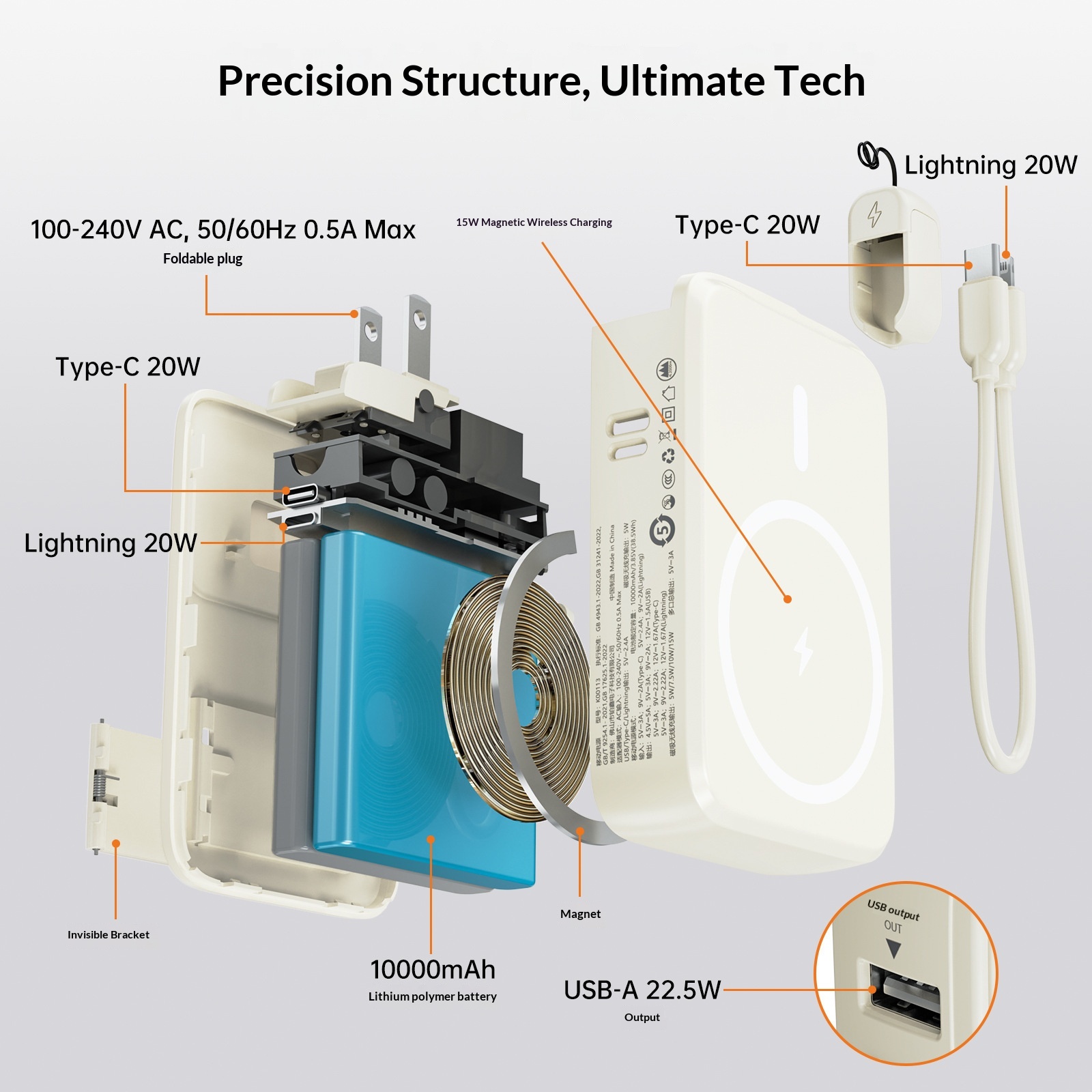Magnetische powerbank met ingebouwde kabel snellader_voghion.com