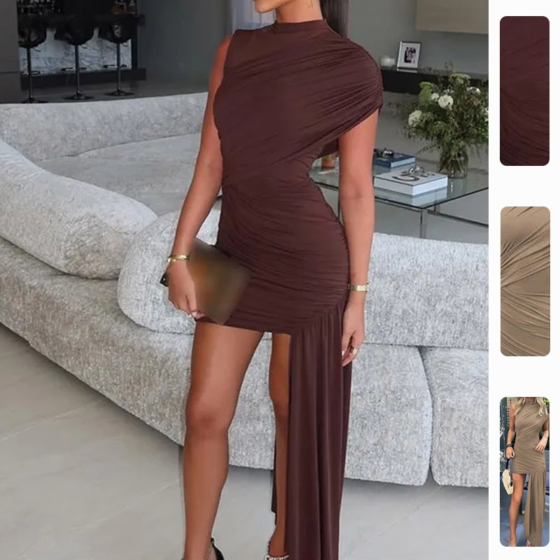 2026 Spring New Cross-Border European And American Women's Fashion Slim Fit Round Neck Bodycon Irregular Sleeveless Suit_voghion.com