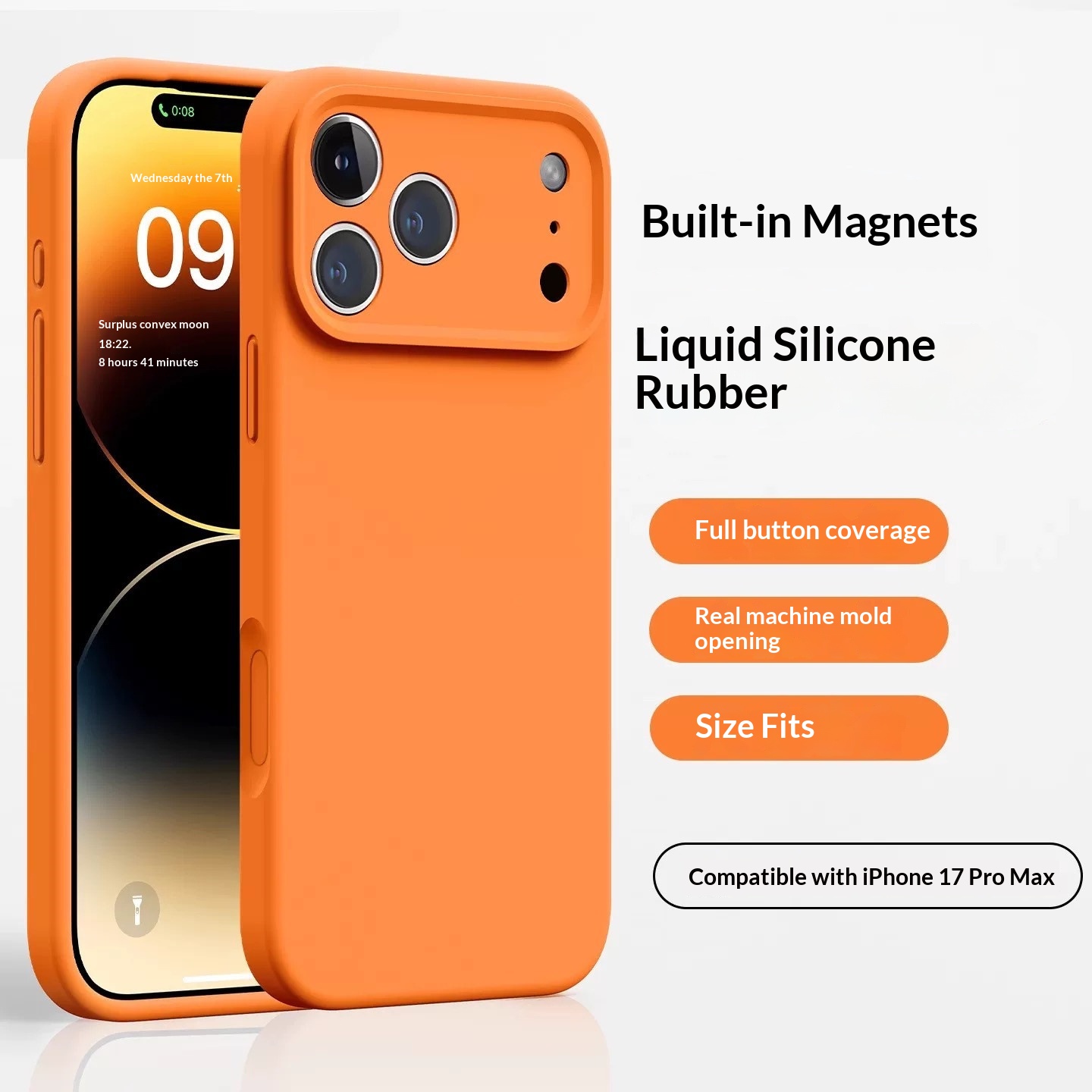Geschikt voor iPhone 17 Pro Max, vloeibare magnetische oplaadcase, volledige dekking, iPhone 16, schokbestendig siliconen, 14_voghion.com