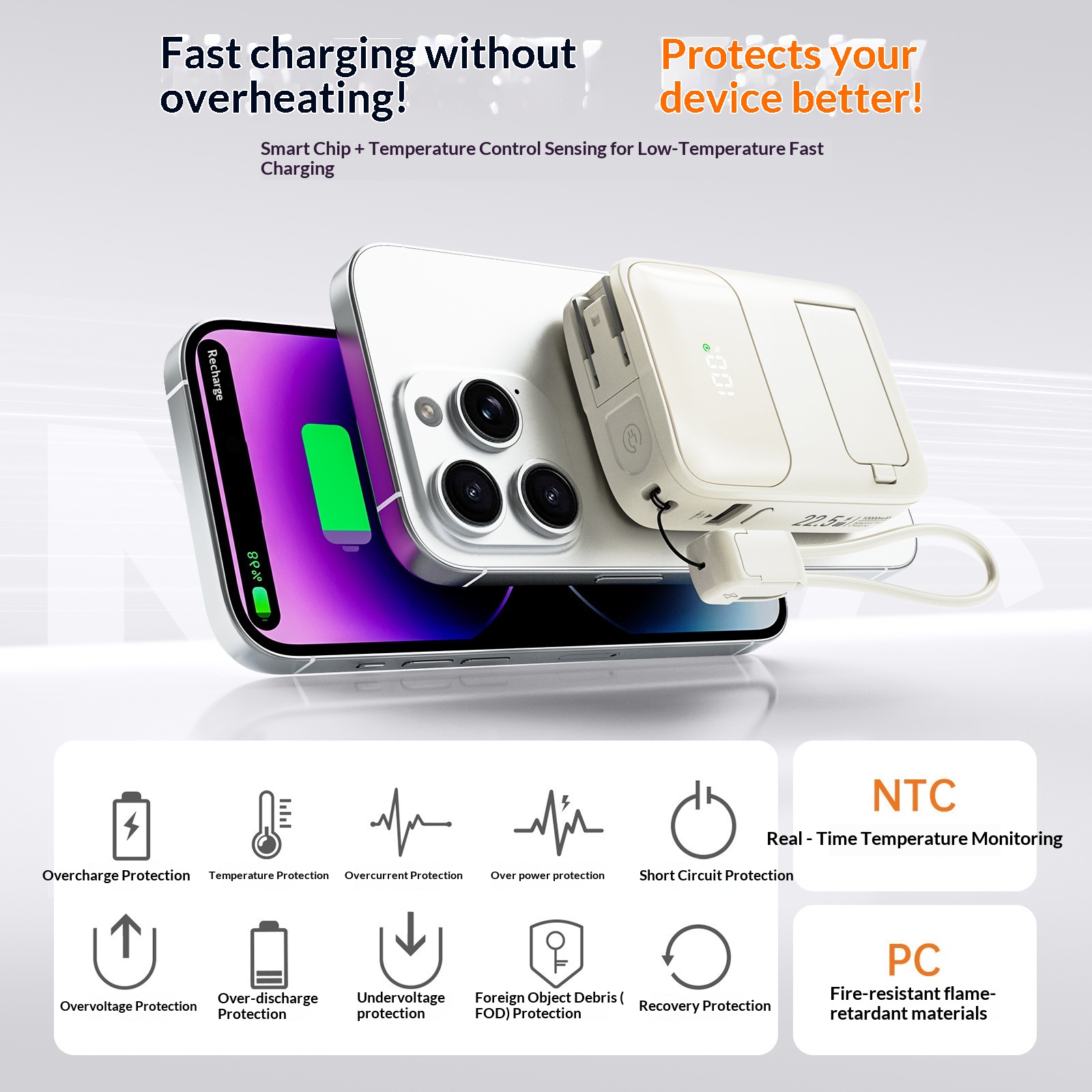 Magnetische powerbank met ingebouwde kabel snellader_voghion.com