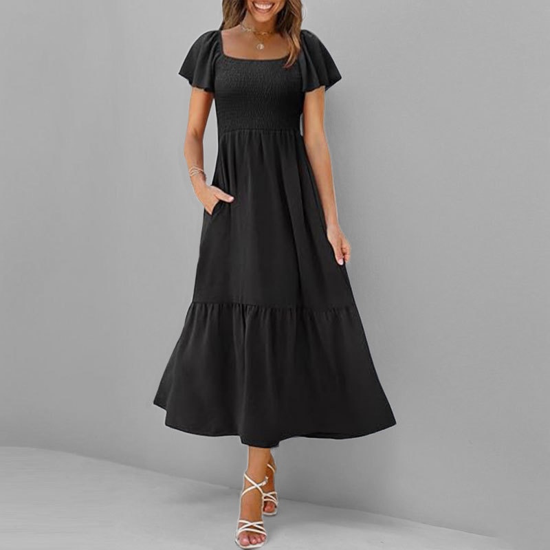 Elegantes Damen Kleid Mit Karreeausschnitt Für Jeden Anlass_voghion.com