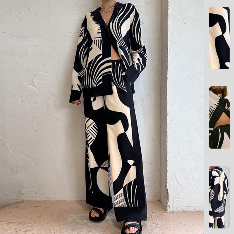 2026 Spring New Cross-Border European American Women's Fashion Trendy Printed Set: Long Cardigan And Straight Pants_voghion.com