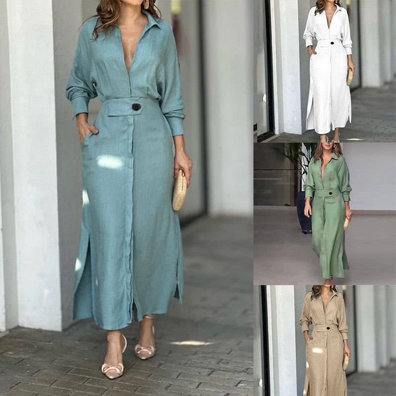 Elegant Women's Dress With Collared Waist-cinching Design_voghion.com