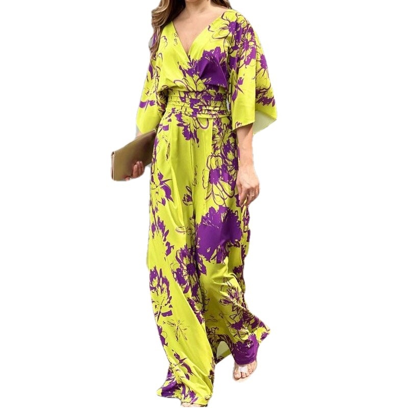 Coleção Primavera 2026: Moda feminina transfronteiriça europeia e americana, elegante, estampada, com mangas morcego e cintura alta._voghion.com