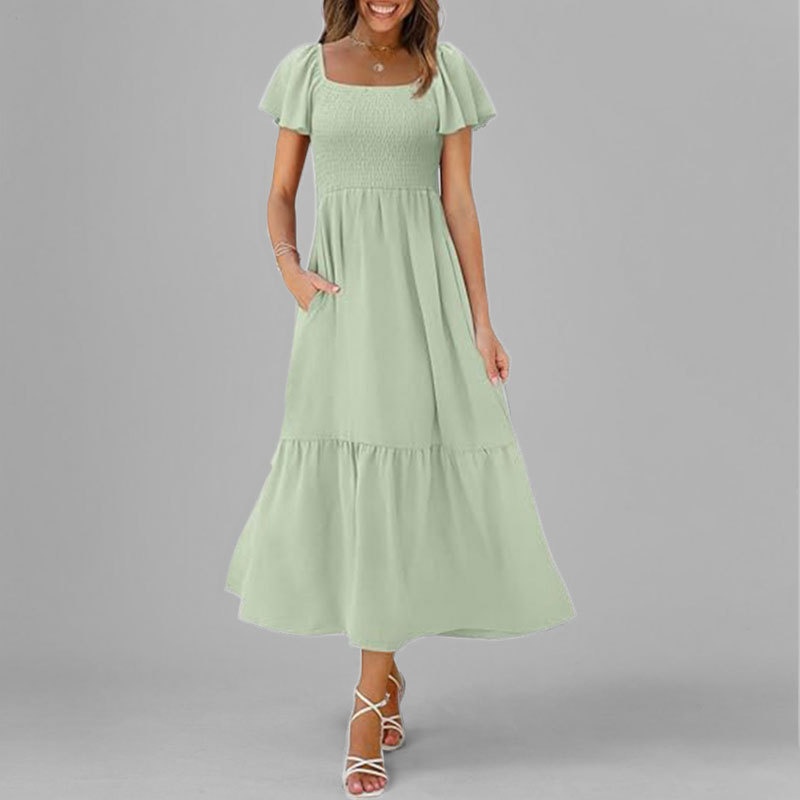 Elegantes Damen Kleid Mit Karreeausschnitt Für Jeden Anlass_voghion.com