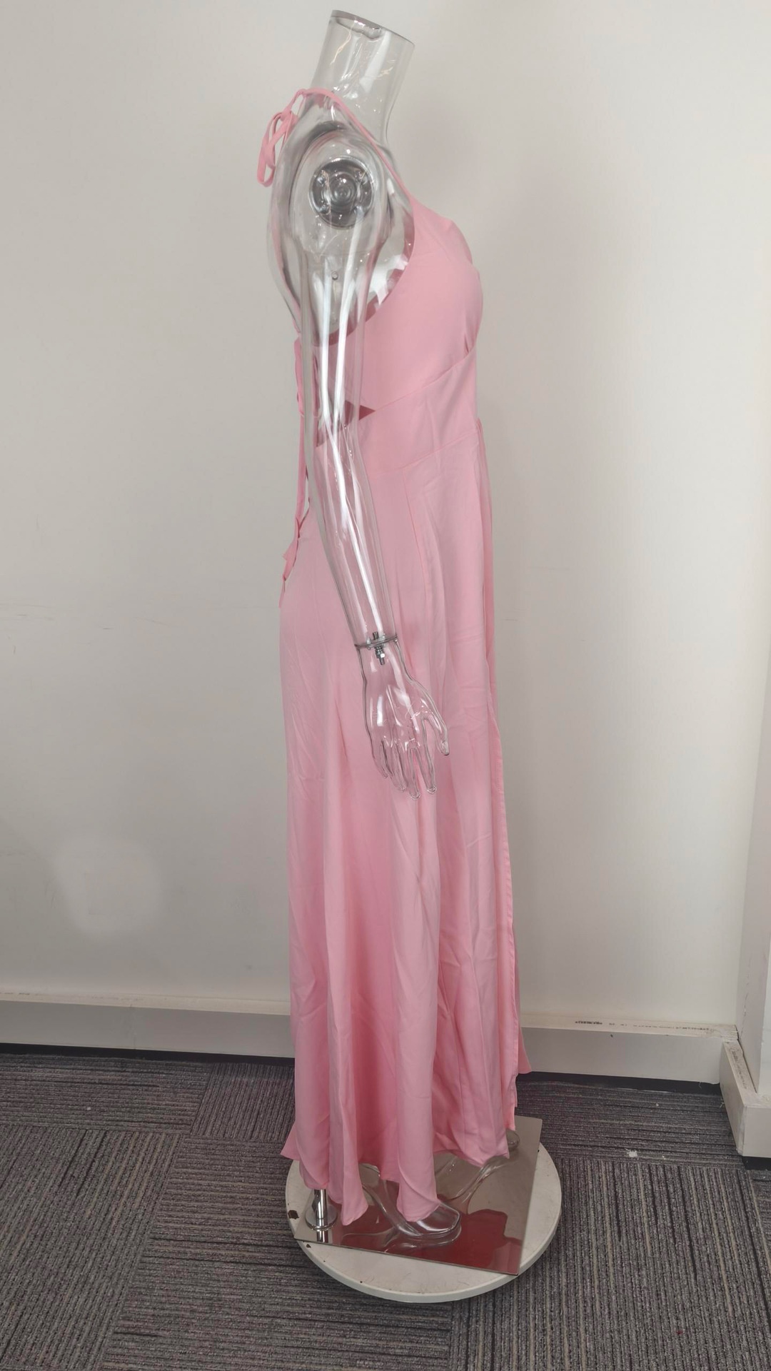 Elegant Women's Dress Slim Fit Strappy Solid Colour Ruffle Slit_voghion.com