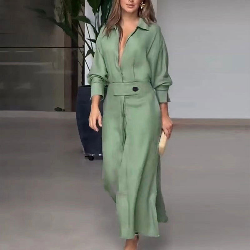 Elegant Women's Dress With Collared Waist-cinching Design_voghion.com