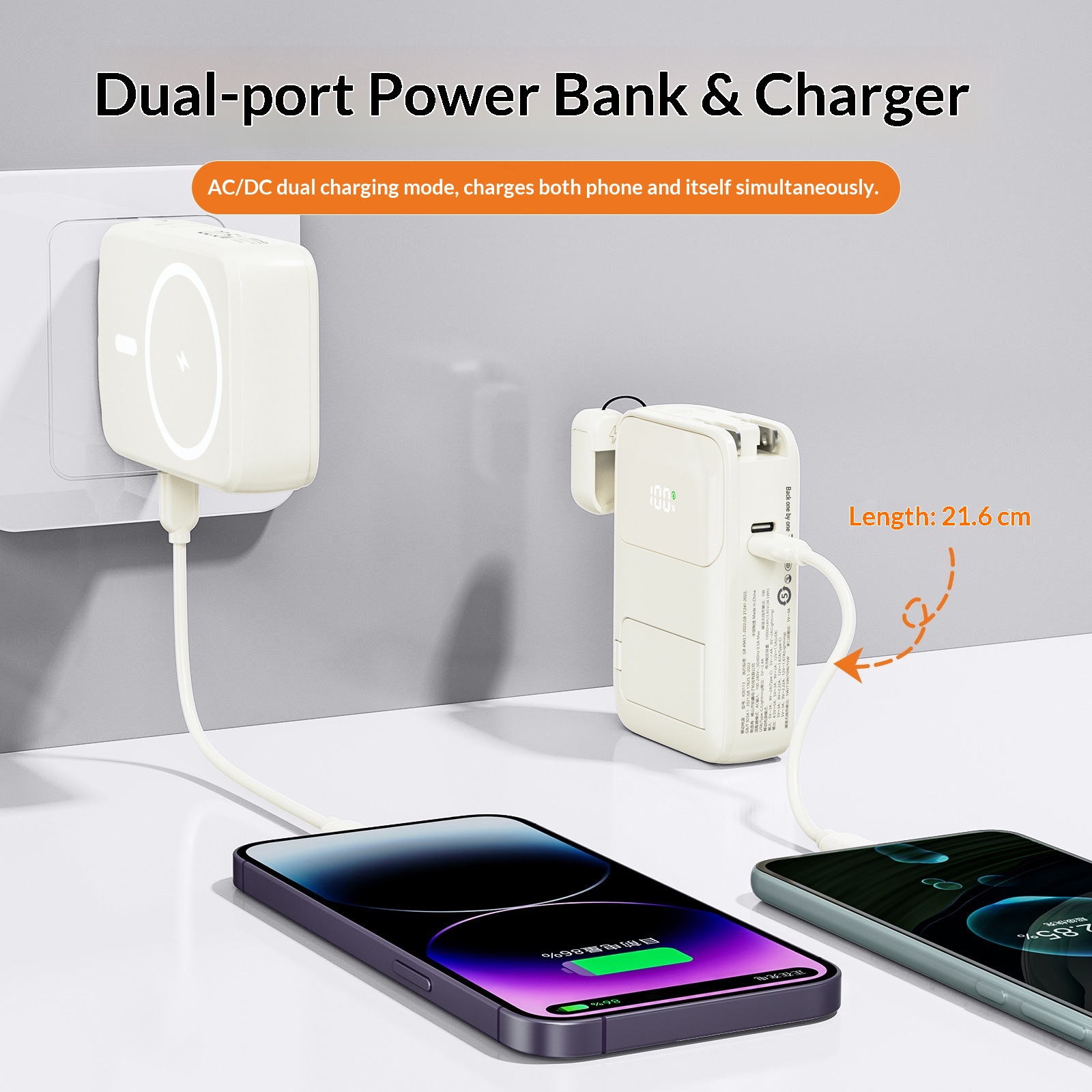 Magnetische powerbank met ingebouwde kabel snellader_voghion.com