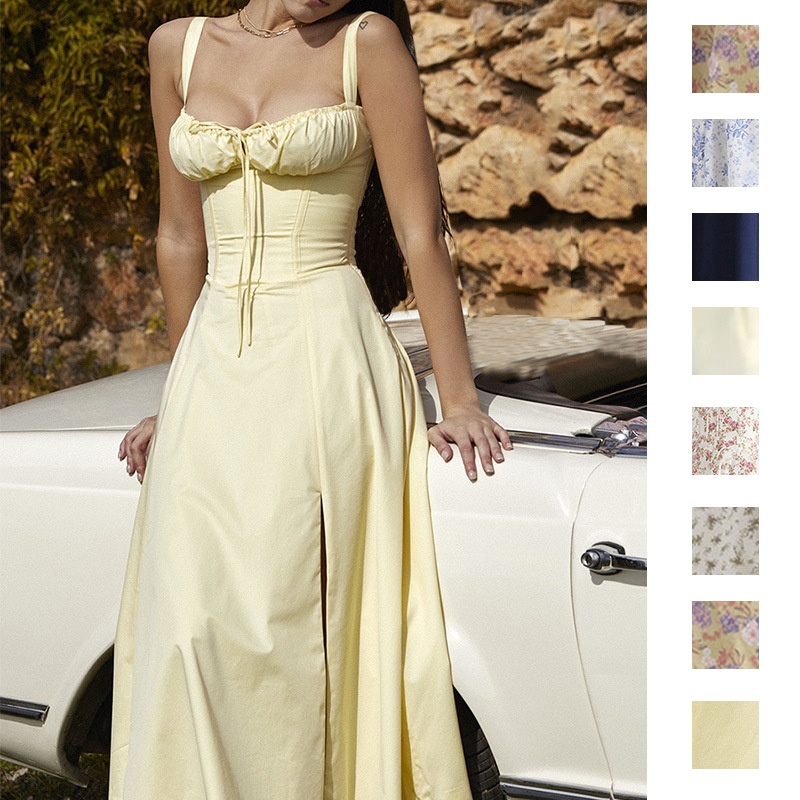 Frühjahr 2026 – Neue grenzüberschreitende europäische und amerikanische Damenmode: Elegantes, ärmelloses Kleid mit Blumenmuster und zartem französischen Stil._voghion.com