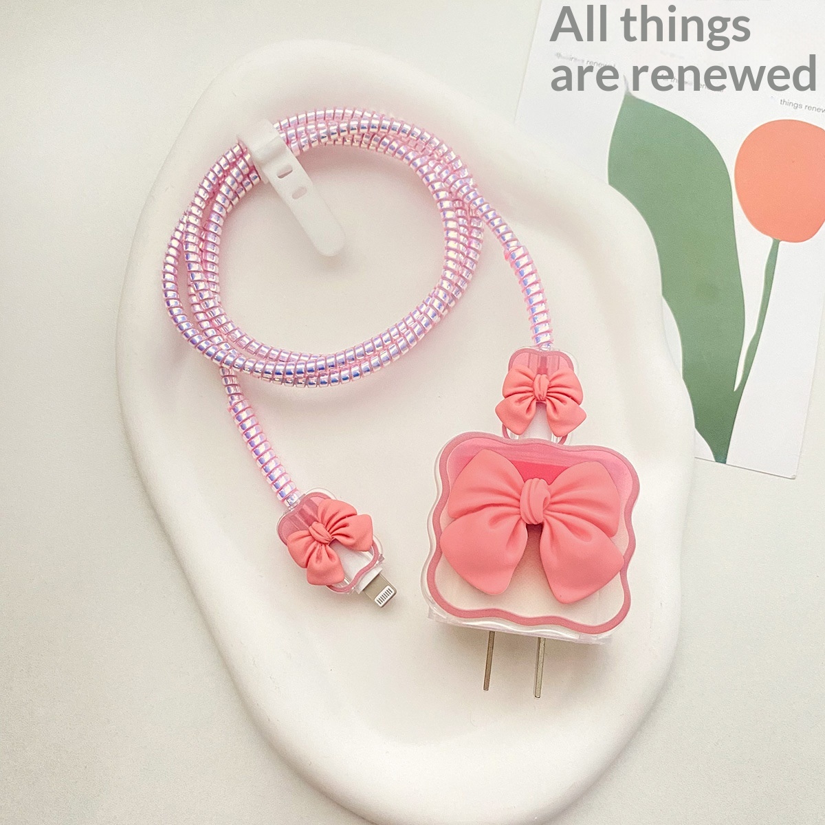 20W Wave Bow Protective Case Suitable For IPhone 14 Plus/13, Data Cable Winding Strap In Stock_voghion.com