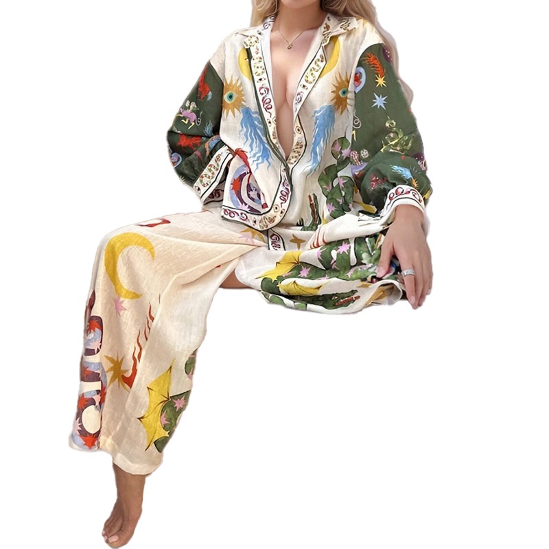 Completo elegante e casual da donna, modello ampio, con stampa, stile europeo e americano, primavera 2026, per donna._voghion.com