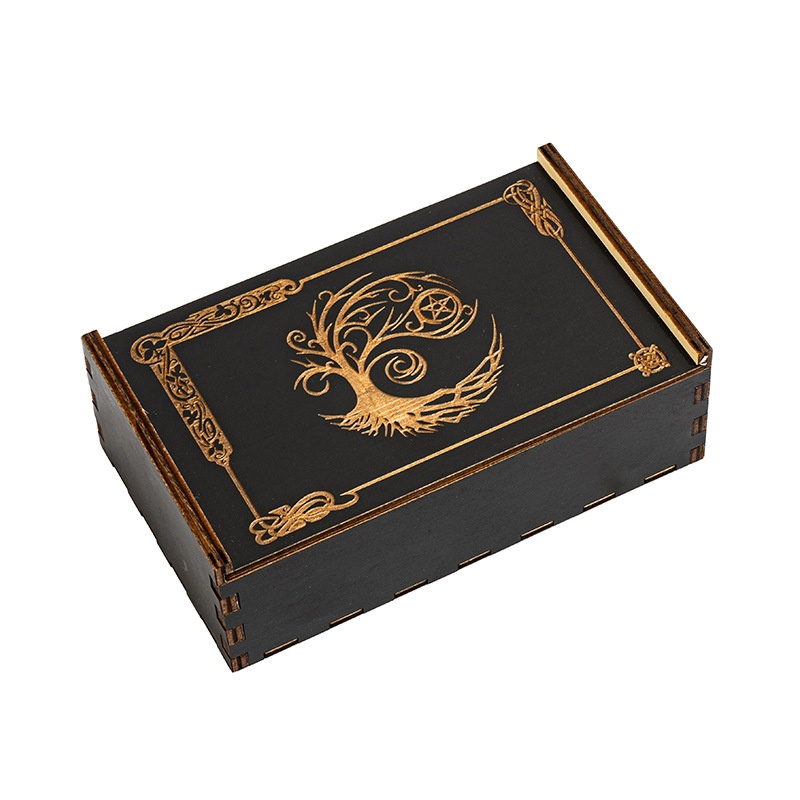 ToyPulse Black Push-Pull Gift Wooden Tarot Card Storage Box_voghion.com