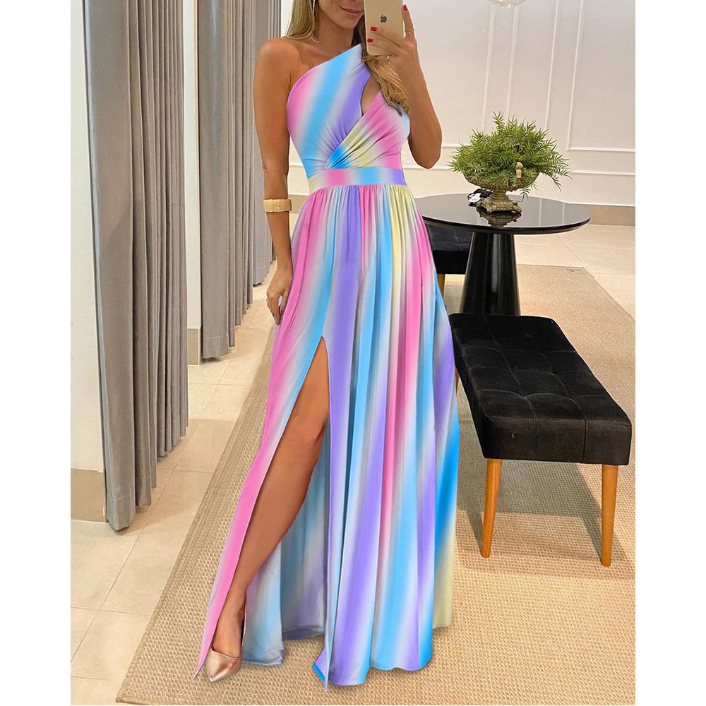 Elegant plus size damklänning med bara axlar hög midja_voghion.com