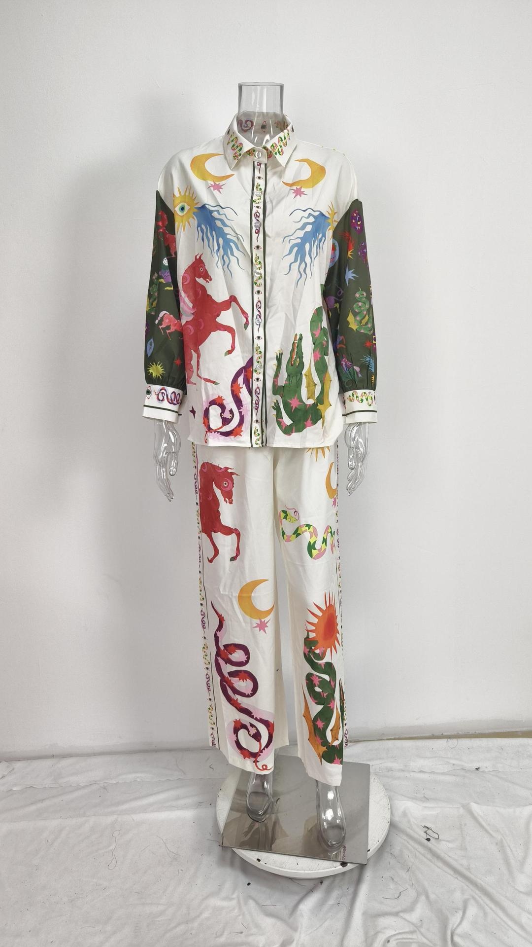 Set elegante camicia e pantaloni a gamba larga donna stampato_voghion.com
