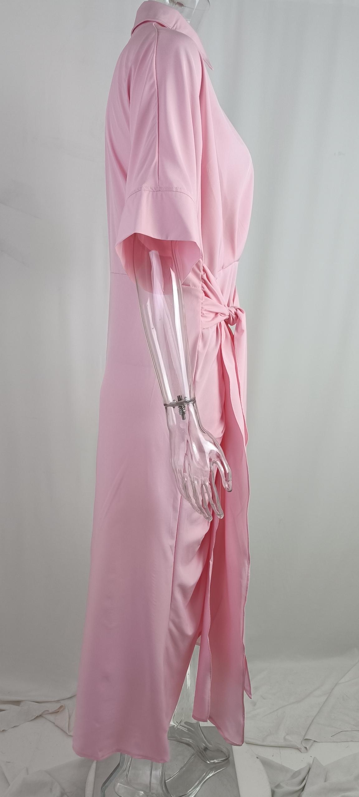 Abito camicia lungo donna a vita alta con colletto classico_voghion.com