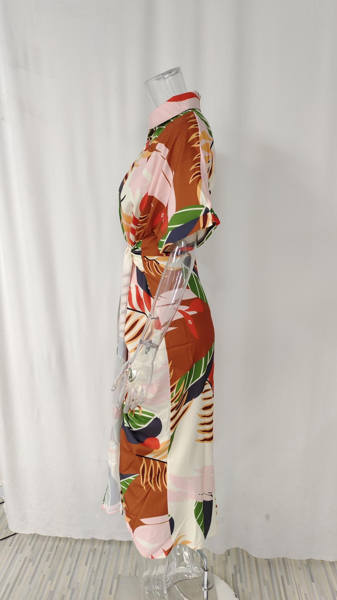Abito camicia lungo donna a vita alta con colletto classico_voghion.com
