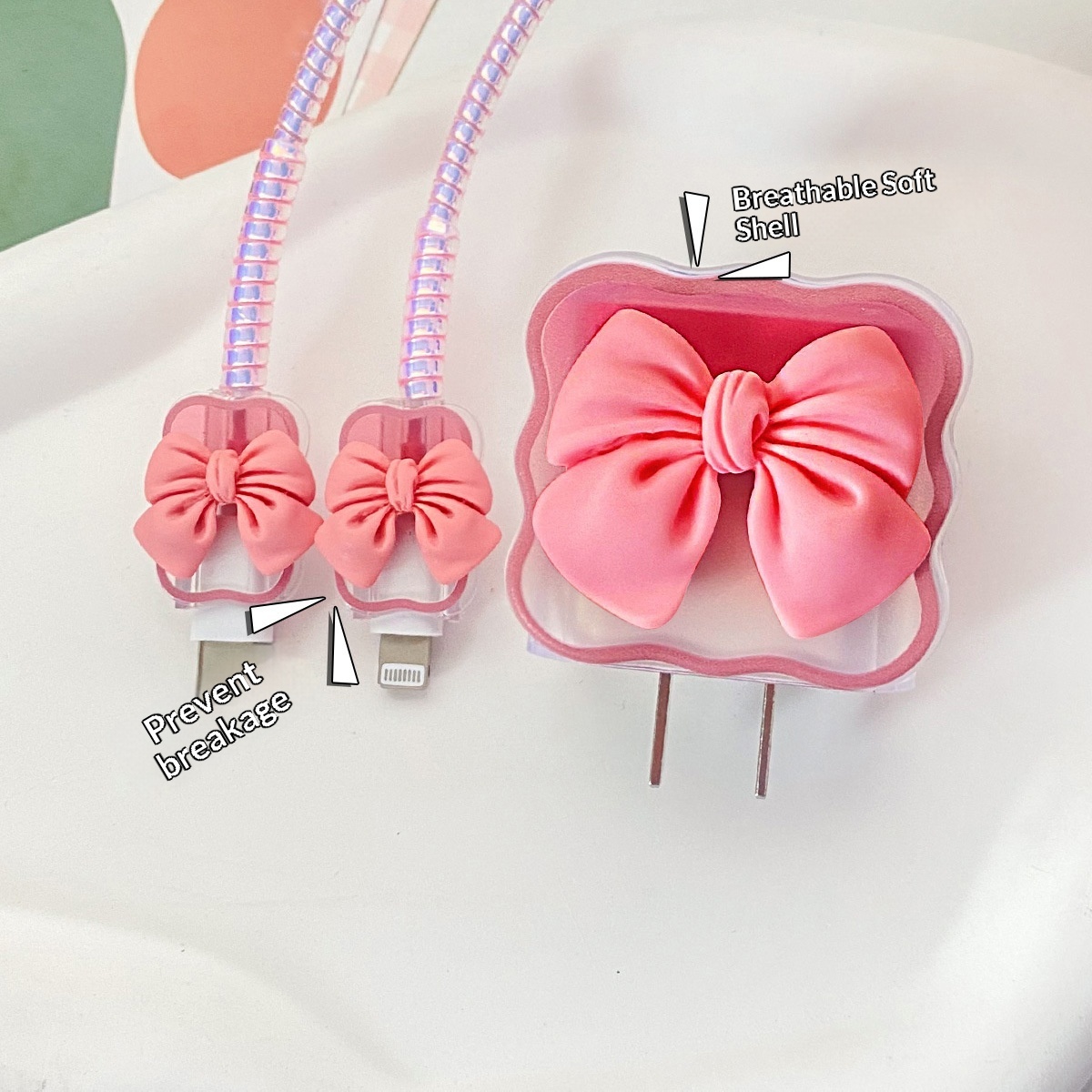 20W Wave Bow Protective Case Suitable For IPhone 14 Plus/13, Data Cable Winding Strap In Stock_voghion.com