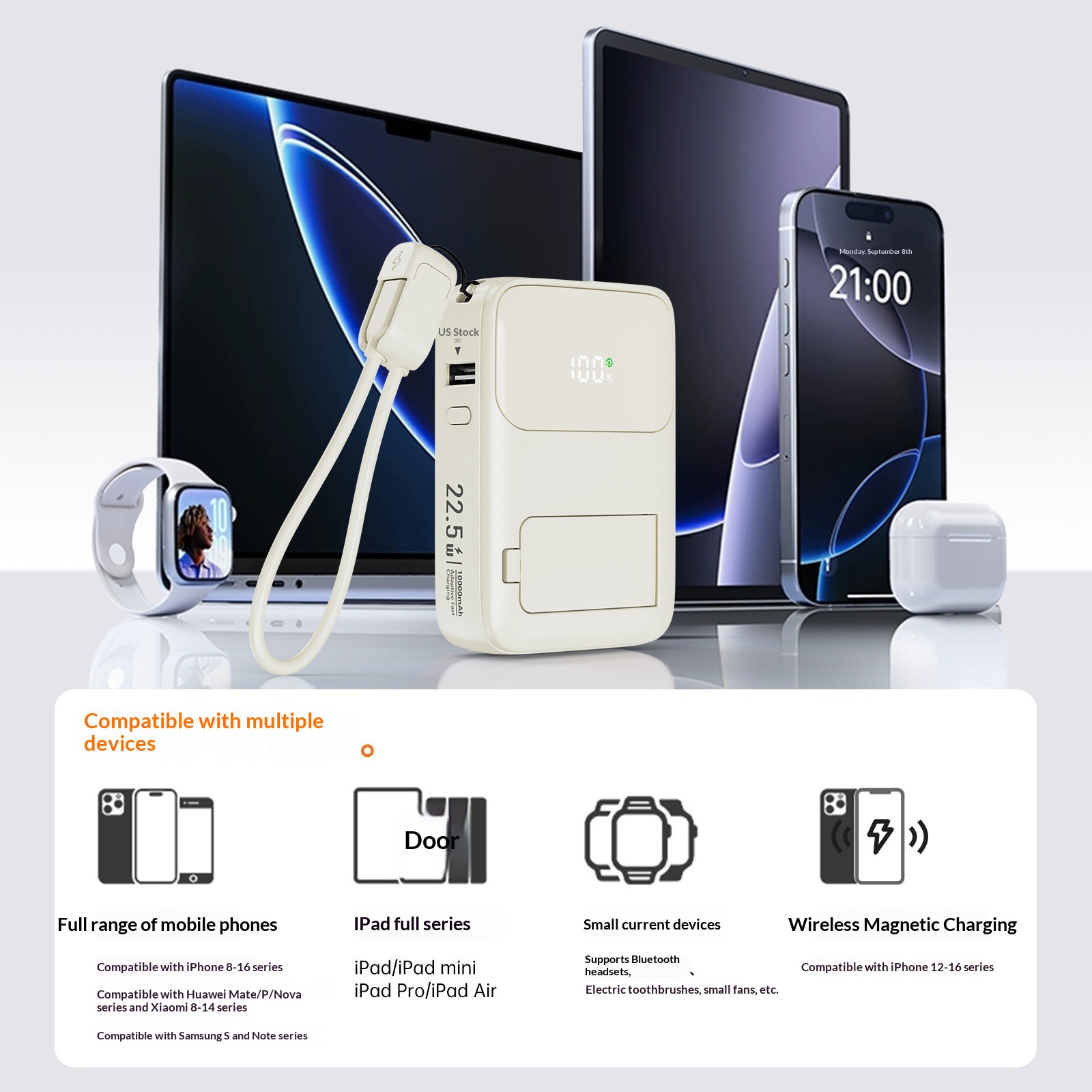 Magnetische powerbank met ingebouwde kabel snellader_voghion.com
