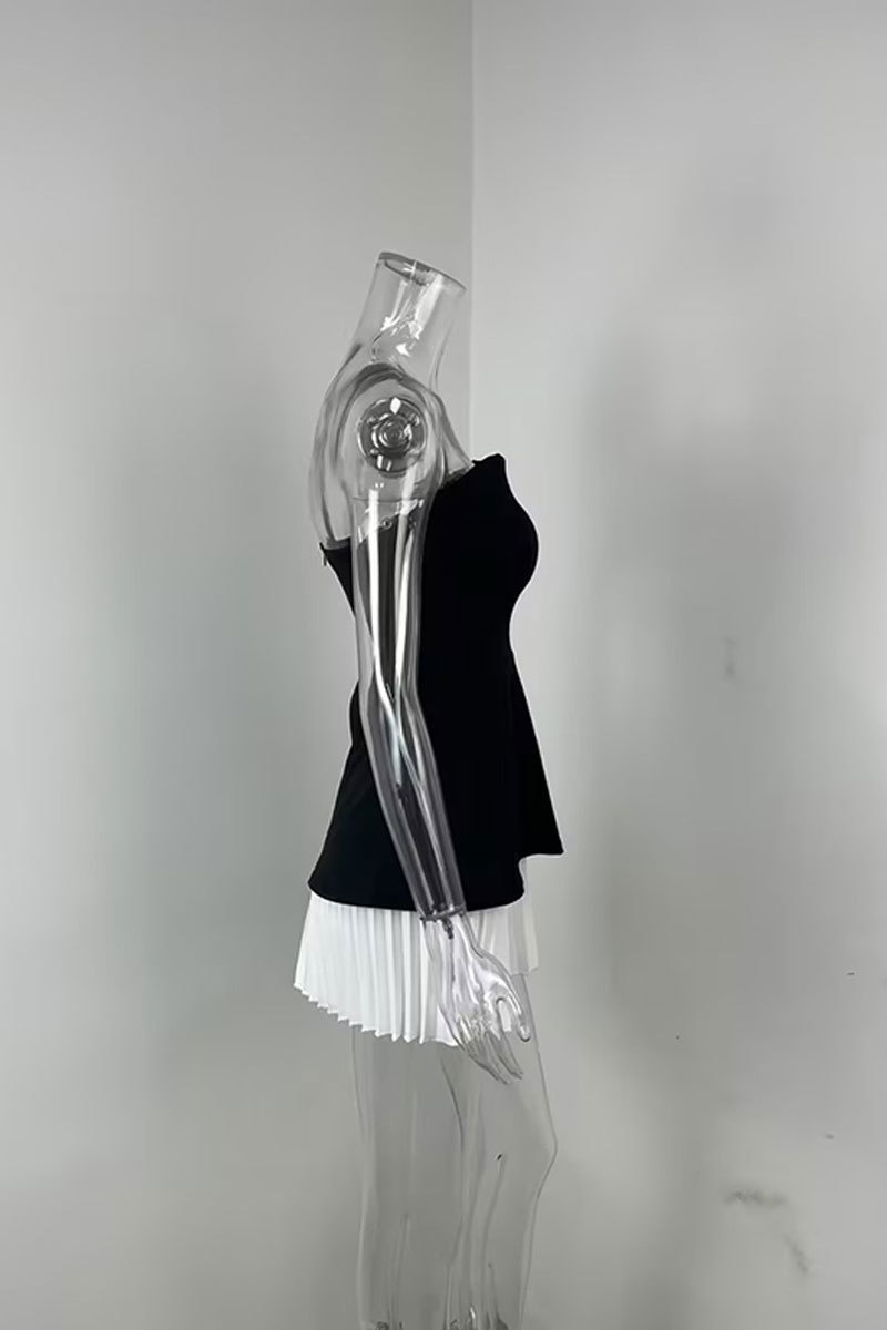 2026 Spring New Women's Clothing European And American Cross-Border Dress Elegant Chanel-Style Strapless Gown Pleated_voghion.com