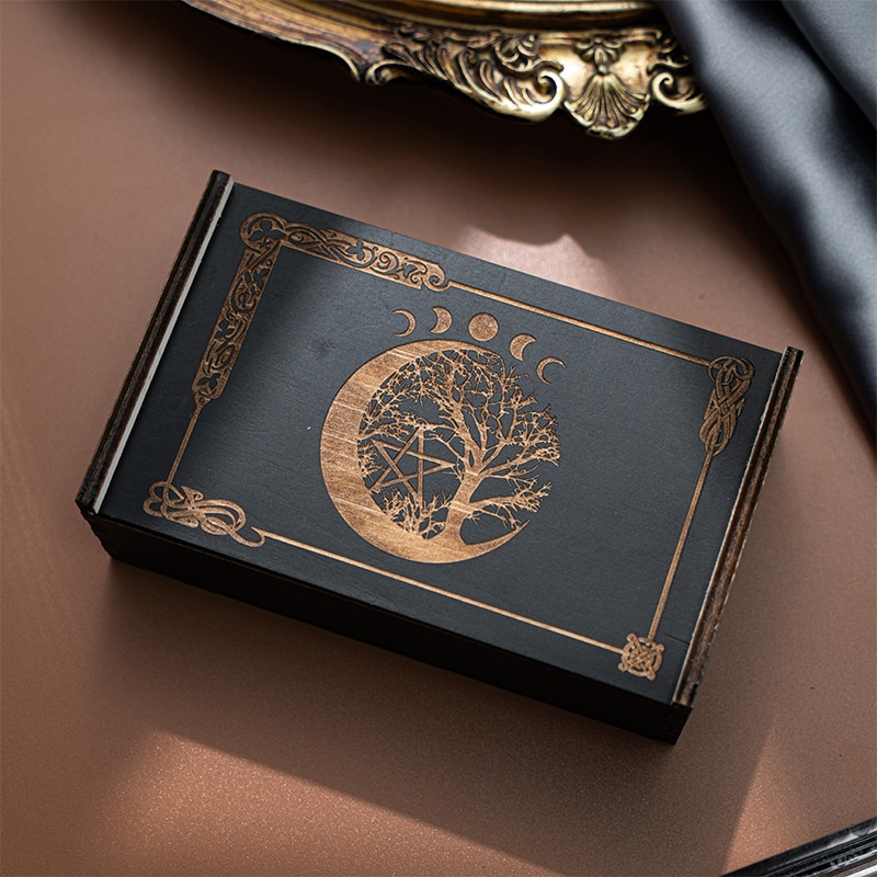 ToyPulse Black Push-Pull Gift Wooden Tarot Card Storage Box_voghion.com