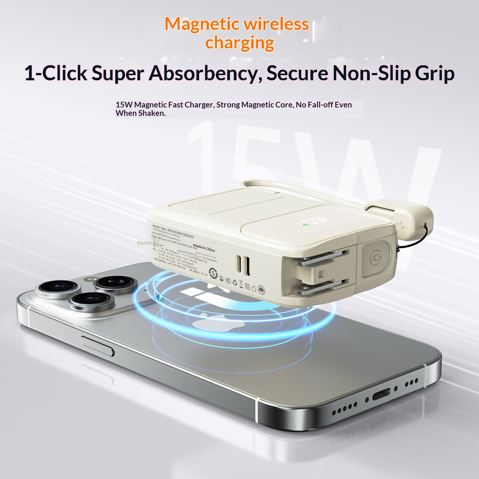 Magnetische powerbank met ingebouwde kabel snellader_voghion.com
