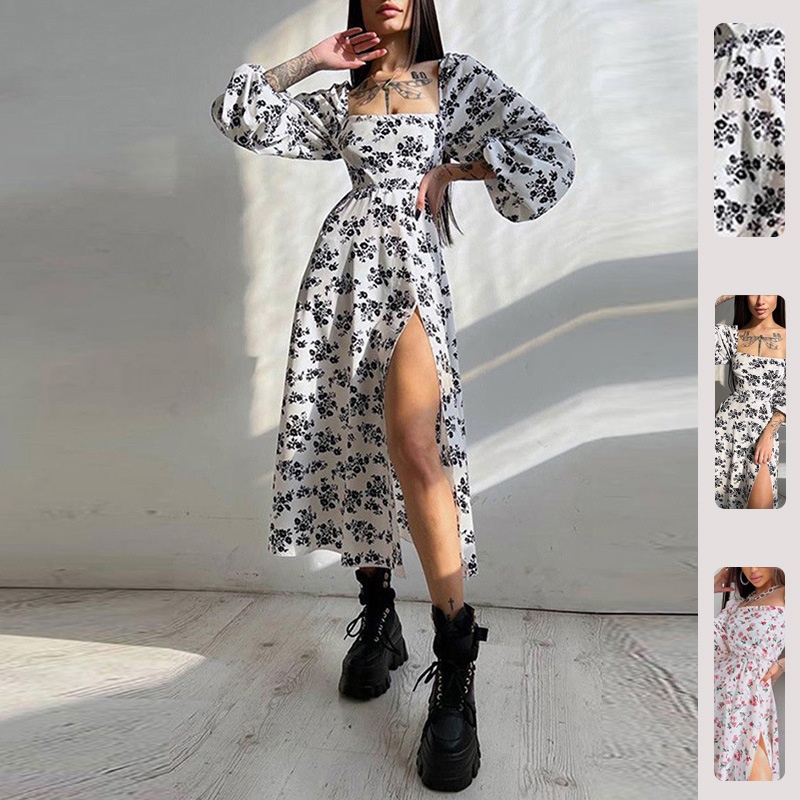 2026 Spring New European And American Cross-Border Women's Fashion Elegant Printed Sexy Backless Slit Tie Dress_voghion.com