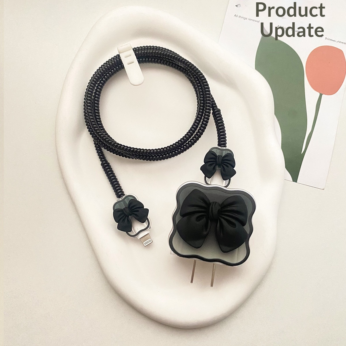 Capa protetora Wave Bow de 20W compatível com iPhone 14 Plus/13, com alça para enrolar cabo de dados (em estoque)._voghion.com