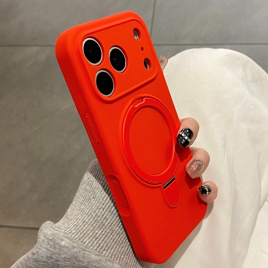 Suitable For IPhone 17 Liquid Silicone Magnetic Stand 16 Pro Max Precision Hole Full Coverage Protective Case_voghion.com