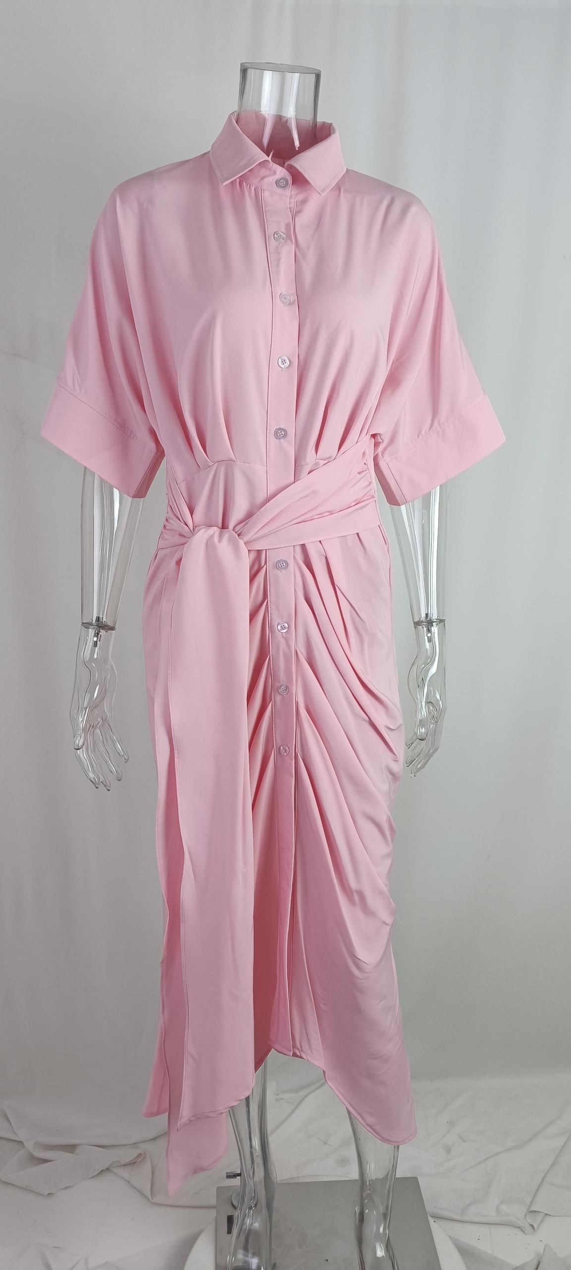 Abito camicia lungo donna a vita alta con colletto classico_voghion.com