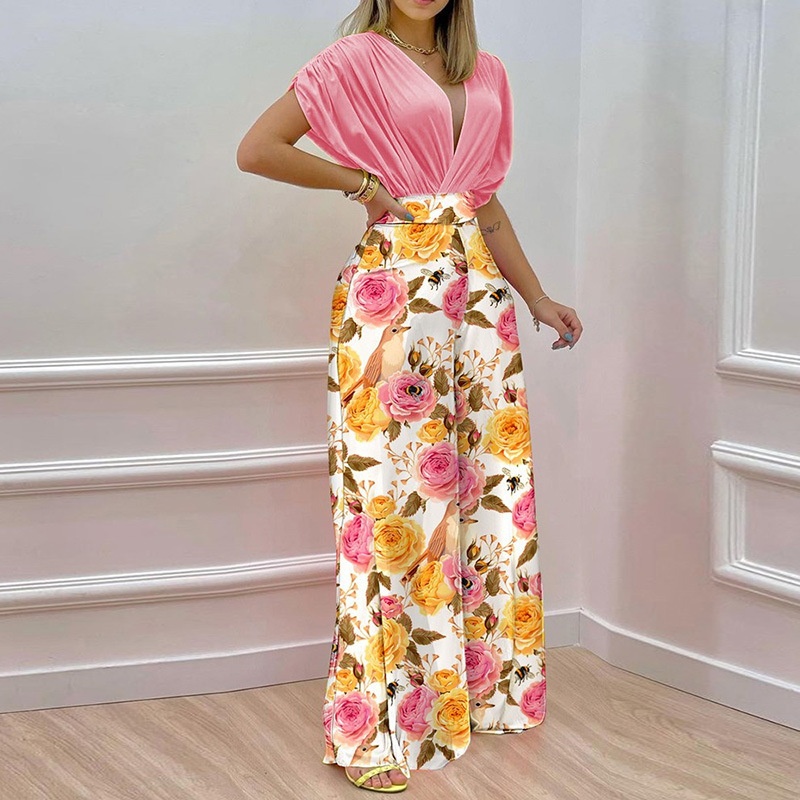 Completo donna con scollo a v e pantaloni gamba larga casual_voghion.com