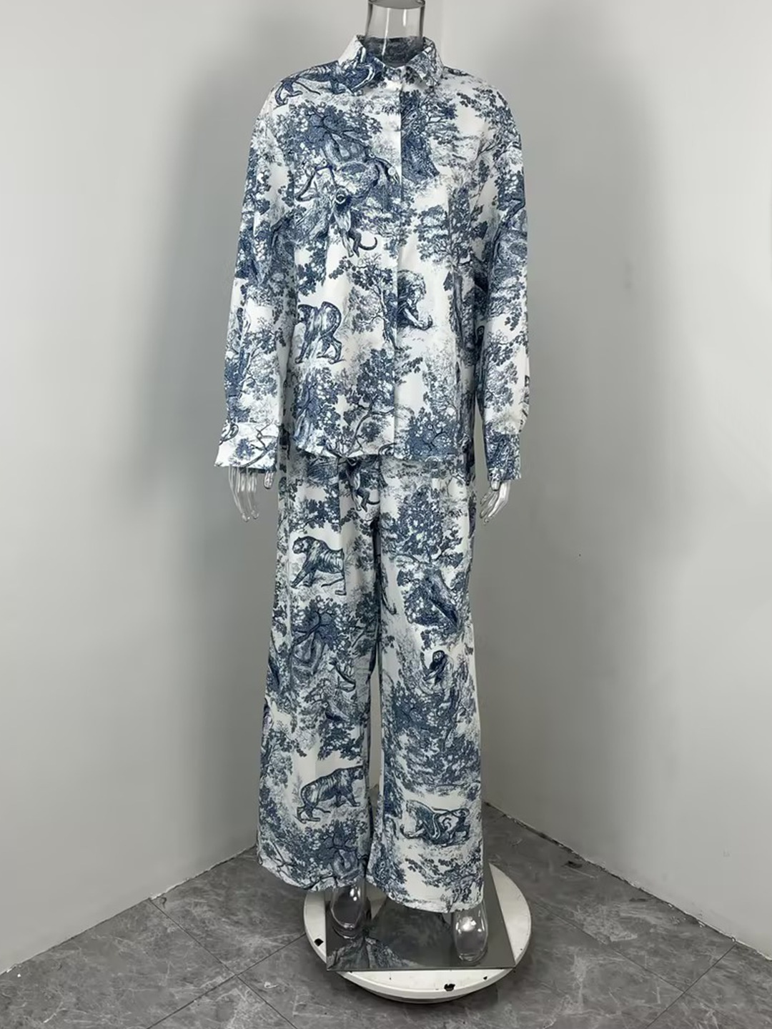 2026 Spring New Cross-Border European American Women's Loose-Fit Printed Long-Sleeve Shirt And Pants Casual Fashion Set_voghion.com