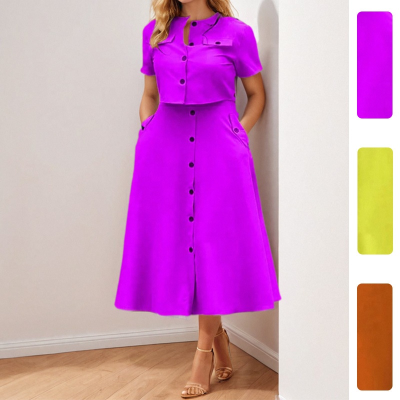 Conjunto de saia curta casual elegante e casual de cor sólida para mulheres europeias e americanas, modelo primavera 2026._voghion.com