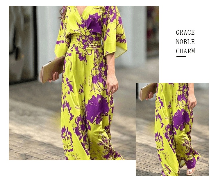 Coleção Primavera 2026: Moda feminina transfronteiriça europeia e americana, elegante, estampada, com mangas morcego e cintura alta._voghion.com