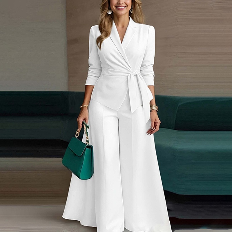 Women's Suit Set Solid Colour Lace Up Jacket And Trousers Two-piece_voghion.com