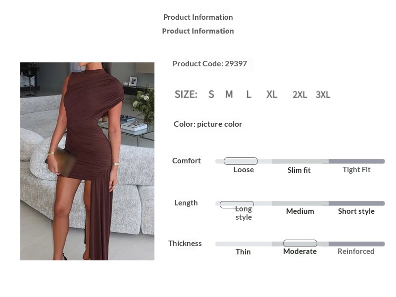 Damklänning kroppsnära asymmetrisk ärmlös slim fit_voghion.com