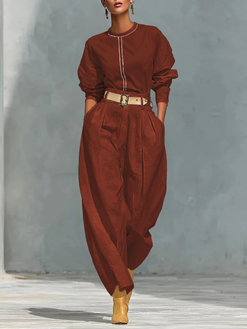 Sæt med dame top og haremsbukser til forår og efterår_voghion.com