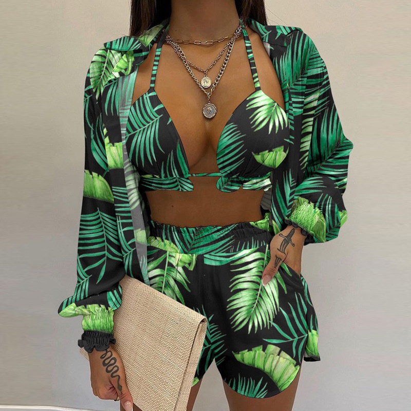 Completo 3 pezzi da donna con top a canotta stampato e shorts_voghion.com