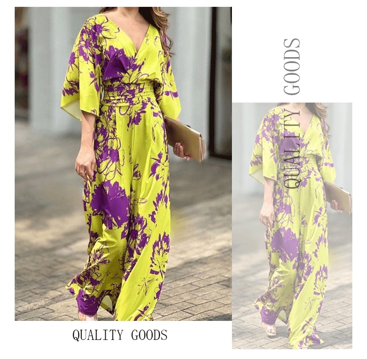 Coleção Primavera 2026: Moda feminina transfronteiriça europeia e americana, elegante, estampada, com mangas morcego e cintura alta._voghion.com