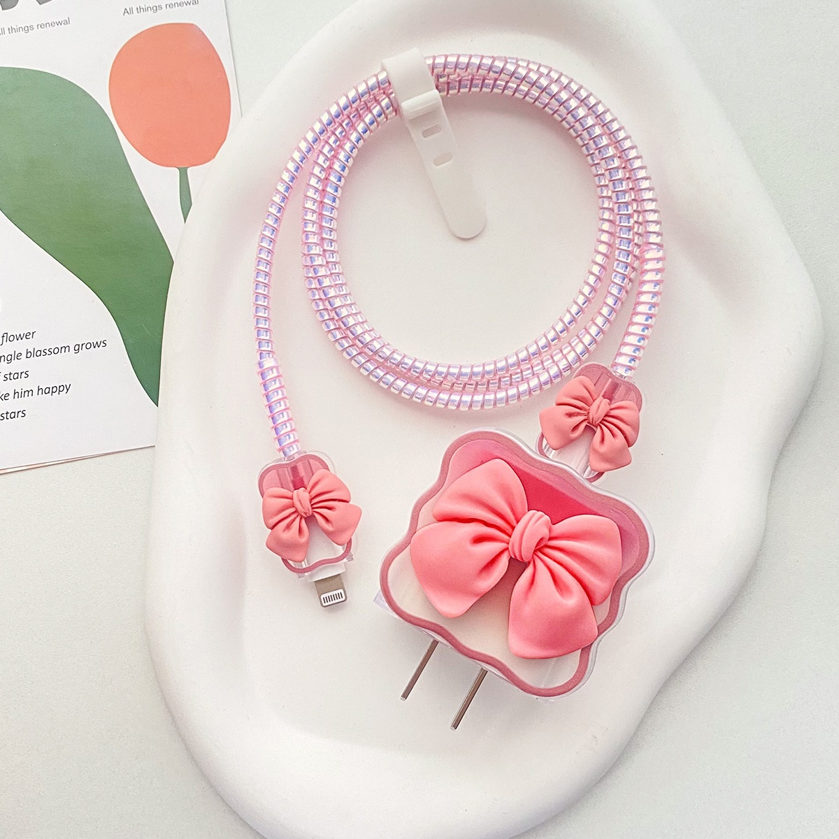 20W Wave Bow Protective Case Suitable For IPhone 14 Plus/13, Data Cable Winding Strap In Stock_voghion.com